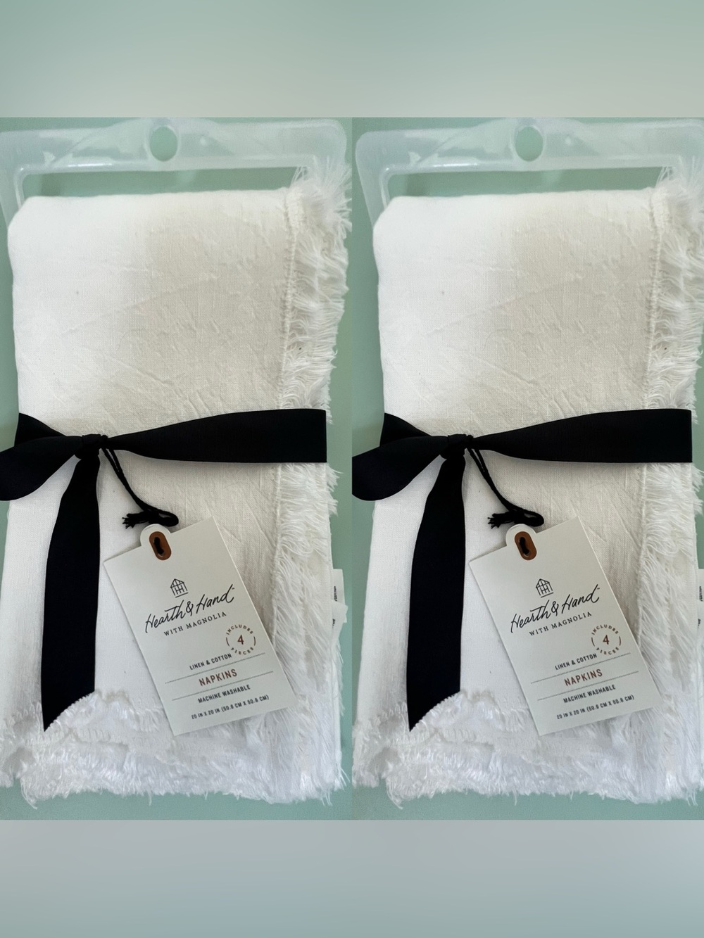New Hearth & Hand with Magnolia 8 Piece Linen Fringe Cloth Napkin Set Cream